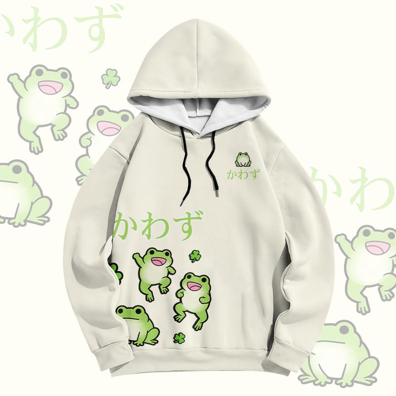 Modakawa Pullover Hoodie mit Farbverlauf und lustigem Froschmotiv - Beige - 6XL - image 2