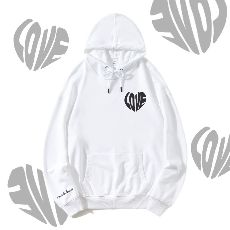 MODAKAWA LOVE Herz-Grafik Streetwear Pullover Hoodie - White - 5XL - image 5