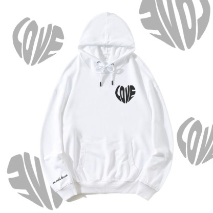 MODAKAWA LOVE Herz-Grafik Streetwear Pullover Hoodie - White - 5XL - image 5