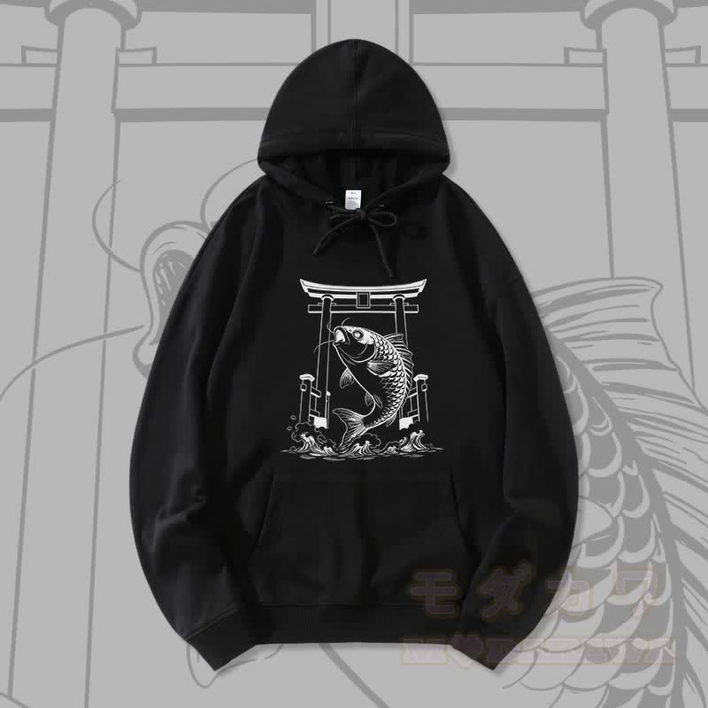 MODAKAWA Jumping Fish Grafik Streetwear Pullover Hoodie - Schwarz - 5XL - image 3