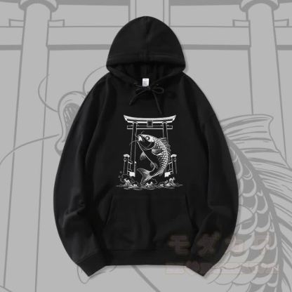 MODAKAWA Jumping Fish Grafik Streetwear Pullover Hoodie - Schwarz - 5XL - image 3