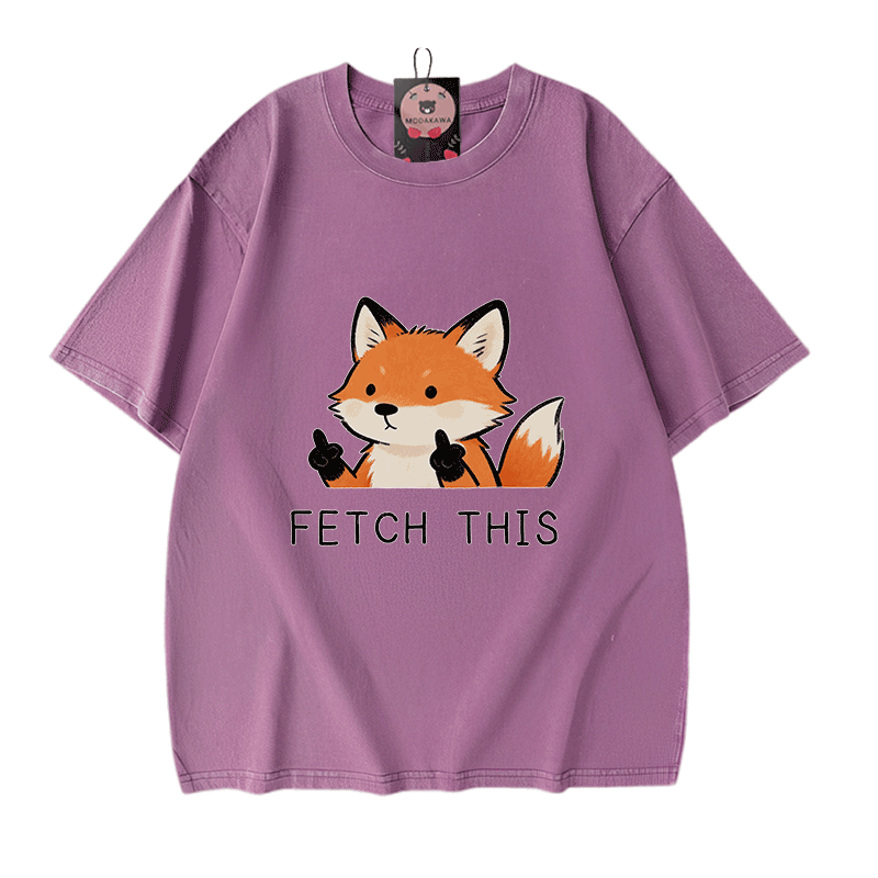 Hol dir dieses Modakawa Vintage T-Shirt mit Fuchs-Motiv aus gewaschener 100% Baumwolle! - Purple - 5XL - image 6