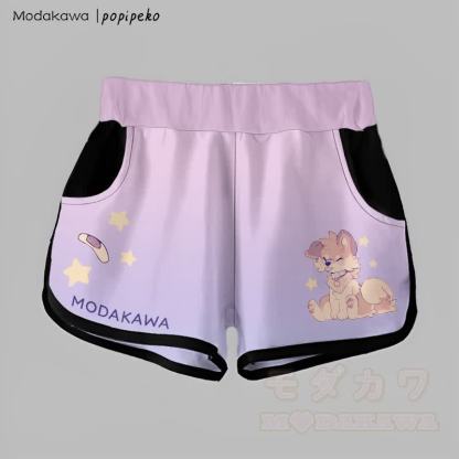 MODAKAWA X popipeko Gradient Tongue-out Puppy Graphic Shorts - Lila - 5XL - image 4