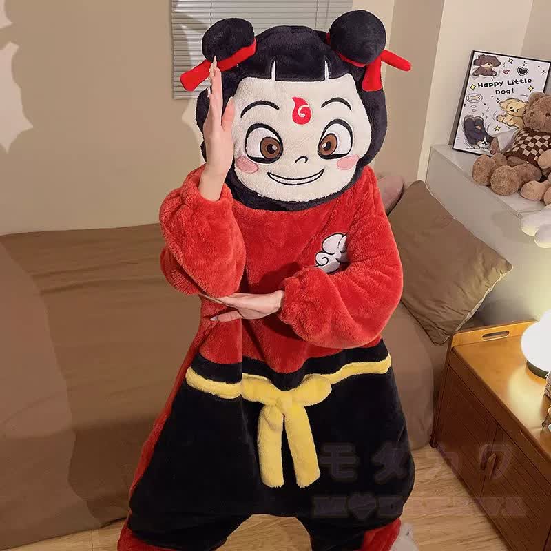 Lustiger Plüsch-Kapuzen-Einteiler-Schlafanzug - image 3