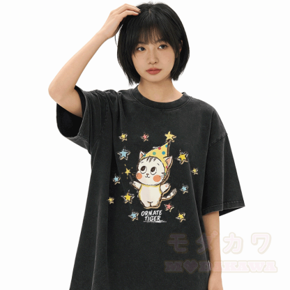 Verzierter Tiger, Stern-Tiger-Grafik, Modakawa Unisex Vintage Washed T-Shirt - image 3