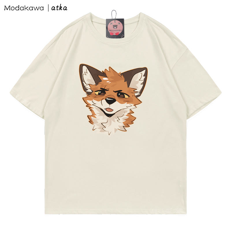 MODAKAWA X atka Squinty Fox Grafik-T-Shirt - Beige - 5XL - image 7