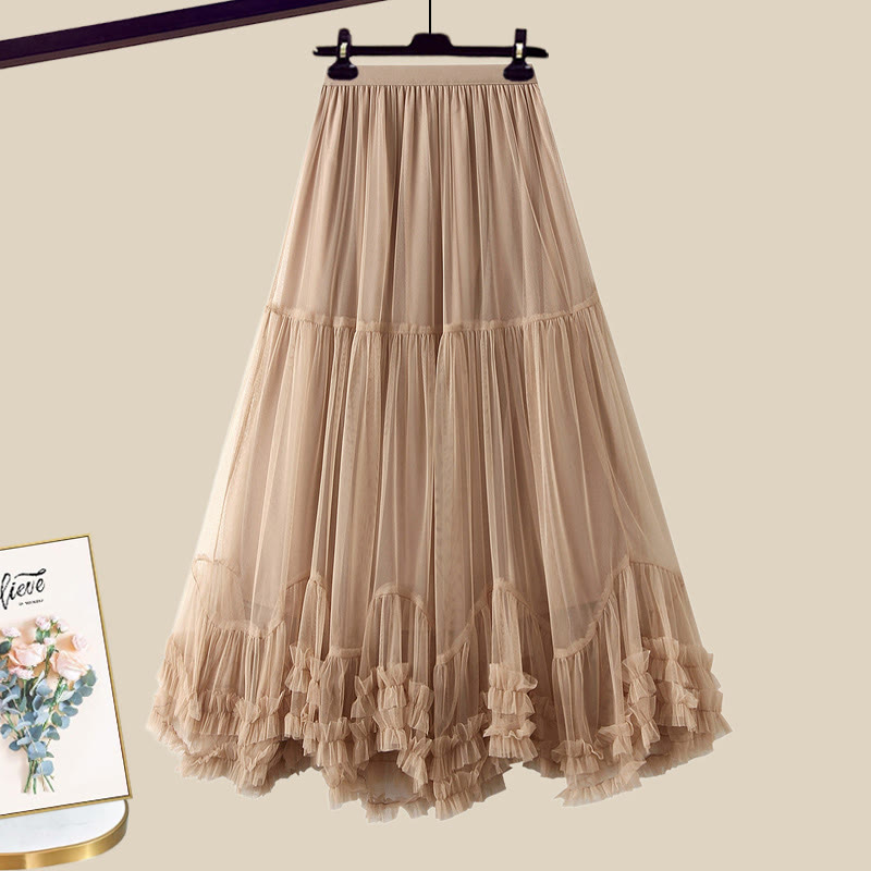 3D-Blumen-Cardigan, passender Tüllrock und Outfit - Khaki Skirt - XL - image 10