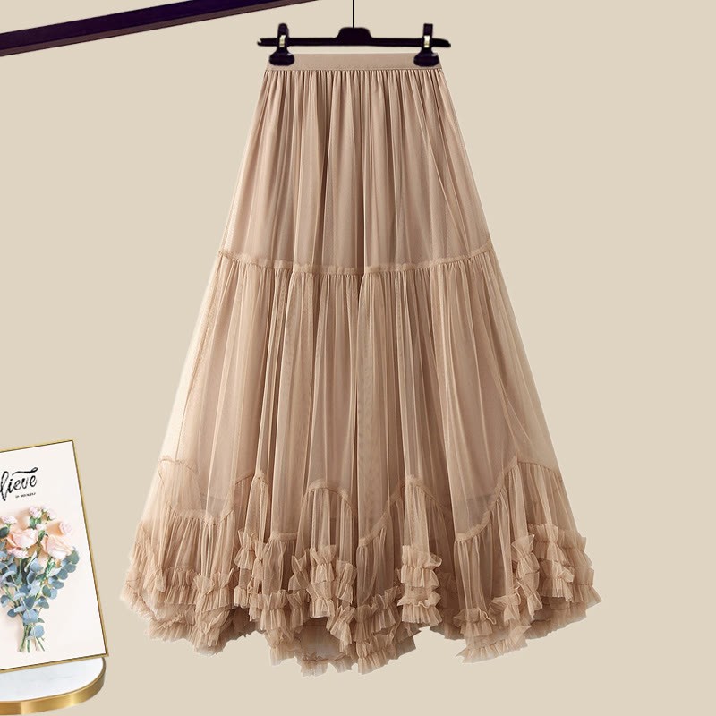 3D-Blumen-Cardigan, passender Tüllrock und Outfit - Khaki Skirt - XL - image 10