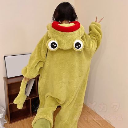 Verspielter Frosch Plüsch-Kapuzen-Einteiler-Schlafanzug - image 7
