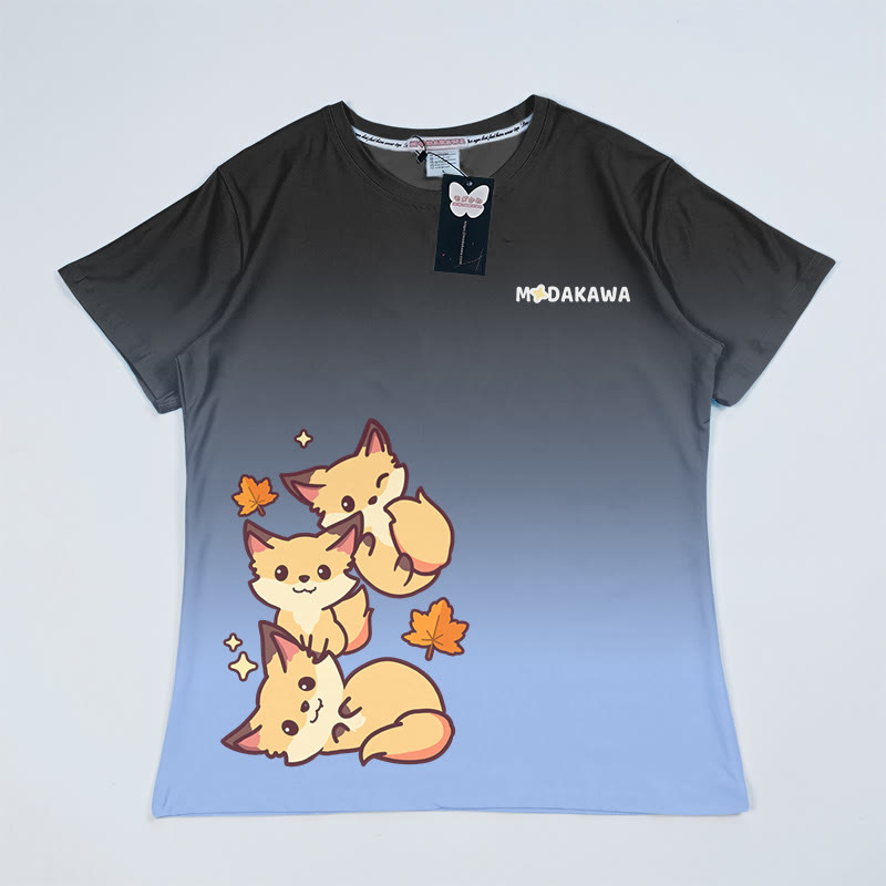 T-Shirt mit Farbverlauf und Fuchs-Grafik - Blau - 5XL - image 4