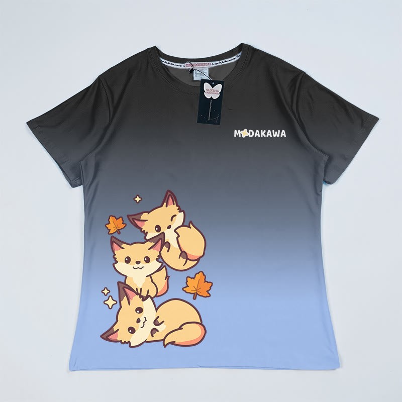 T-Shirt mit Farbverlauf und Fuchs-Grafik - Blau - 5XL - image 4