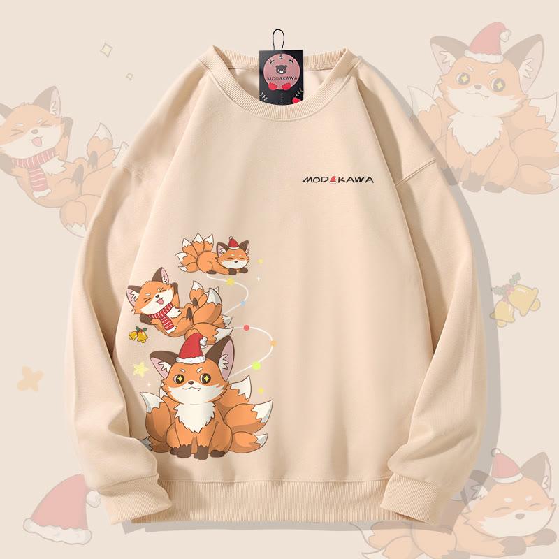MODAKAWA Unisex-Sweatshirt mit Weihnachtsmotiv und neunschwänzigem Fuchs - Apricot - 5XL - image 3