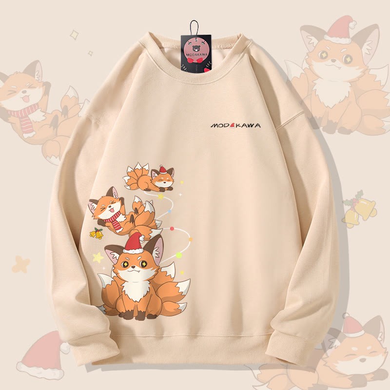 MODAKAWA Unisex-Sweatshirt mit Weihnachtsmotiv und neunschwänzigem Fuchs - Apricot - 5XL - image 3