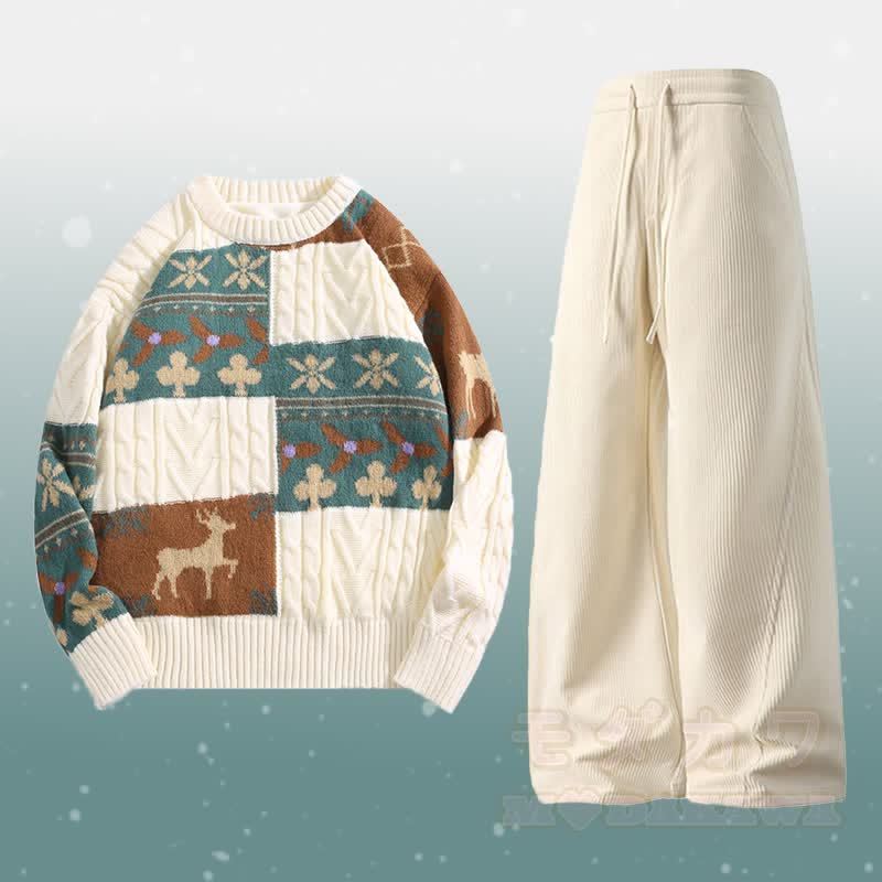 Zweiteiliger Pullover mit Farben -Fleecefutter und Cordhose - Satz C - 2XL - image 3