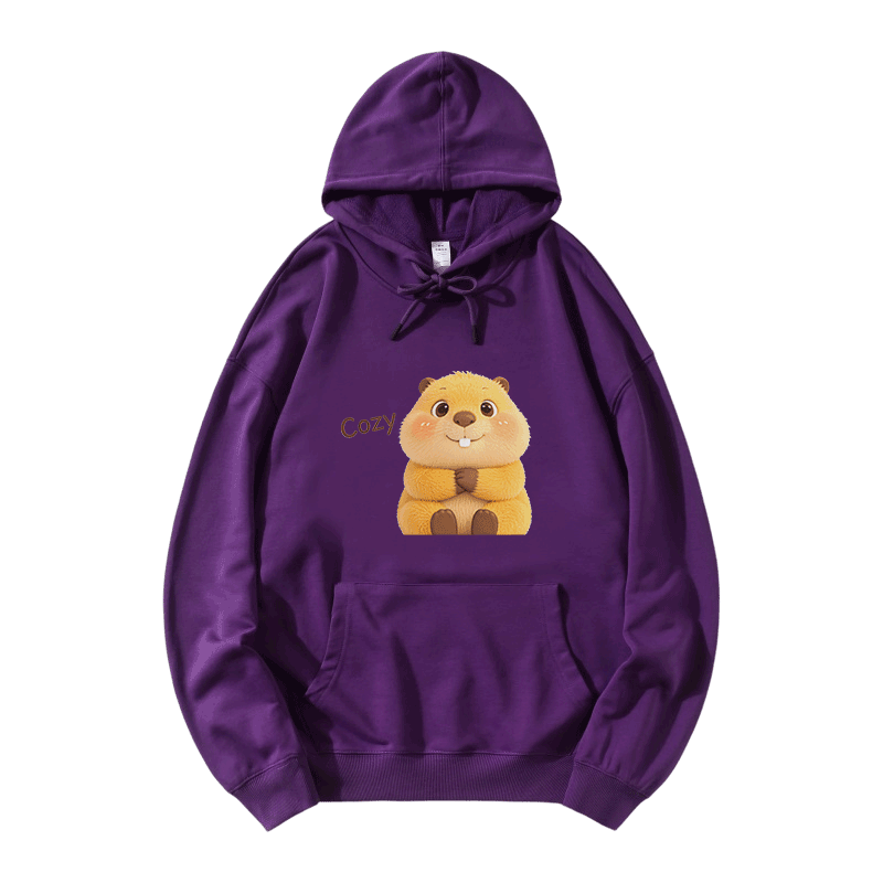 COZY Capybara Graphic Modakawa Loose Cotton-Blend Hoodie - Purple - 5XL - image 6