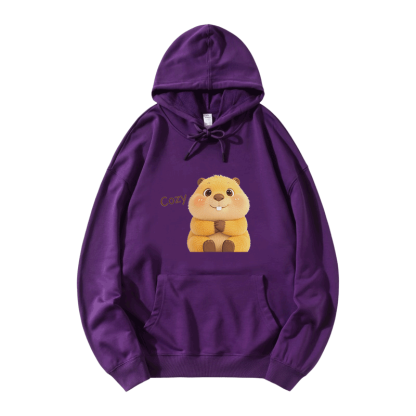 COZY Capybara Graphic Modakawa Loose Cotton-Blend Hoodie - Purple - 5XL - image 6