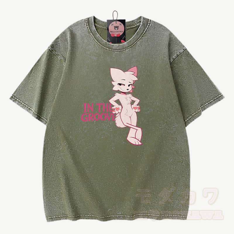 IN THE GROOVE Anime Fox Graphic Modakawa Vintage Washed 100% Cotton T-Shirt - Grün - 3XL - image 5
