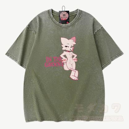 IN THE GROOVE Anime Fox Graphic Modakawa Vintage Washed 100% Cotton T-Shirt - Grün - 3XL - image 5