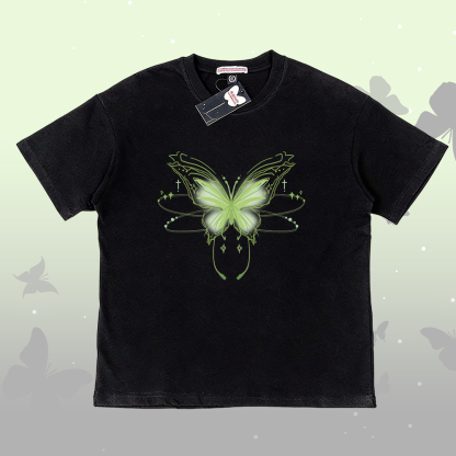 T-Shirt mit Schmetterlingsmotiv aus 100 % Baumwolle, dazu passende Shorts von Modakawa - Black T-shirt - 5XL - image 4