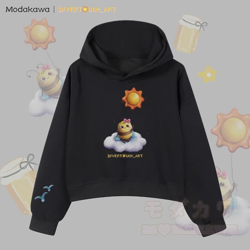 MODAKAWA X INVERTOUCH_ART Cloud Bee Graphic Modakawa Cropped Cotton Hoodie - Schwarz B - 3XL - image 5