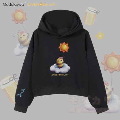 MODAKAWA X INVERTOUCH_ART Cloud Bee Graphic Modakawa Cropped Cotton Hoodie - Schwarz B - 3XL - image 5
