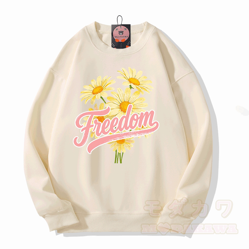 Modakawa Sweatshirt mit FREEDOM-Blumen-Grafik - Beige - 5XL - image 4
