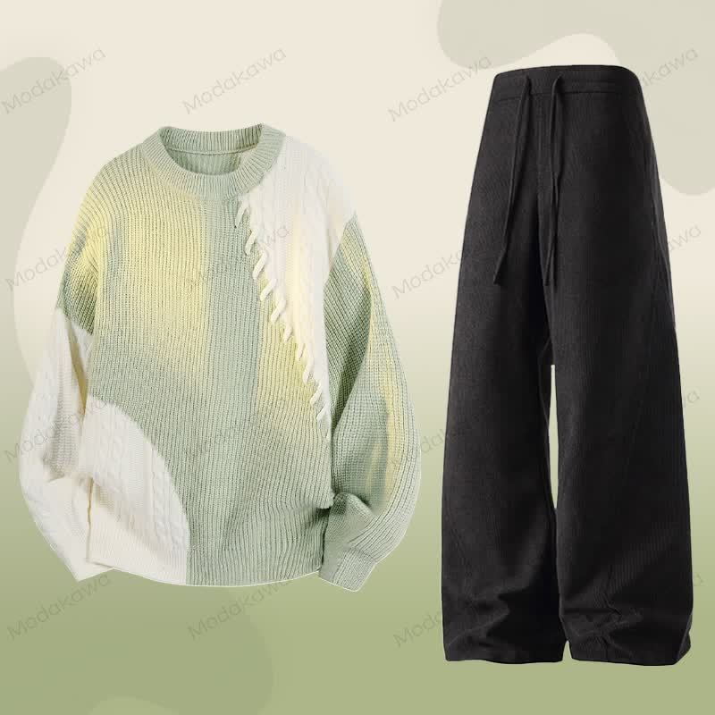 Zweiteiliges Set aus Strickpullover und Cordhose in Farben - Satz F - 3XL - image 6