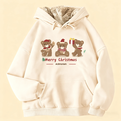 MODAKAWA Winterhoodie mit drei Weihnachtsbären-Motiv, dick gefüttert mit Fleece - Beige - 2XL - image 2