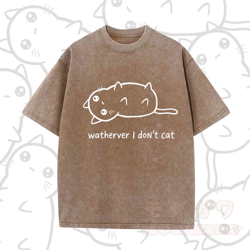 MODAKAWA WATHERVER I DON'T CAT Kurzarm-T-Shirt mit Aufdruck - Braun A - 5XL - image 13