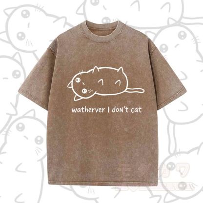 MODAKAWA WATHERVER I DON'T CAT Kurzarm-T-Shirt mit Aufdruck - Braun A - 5XL - image 13