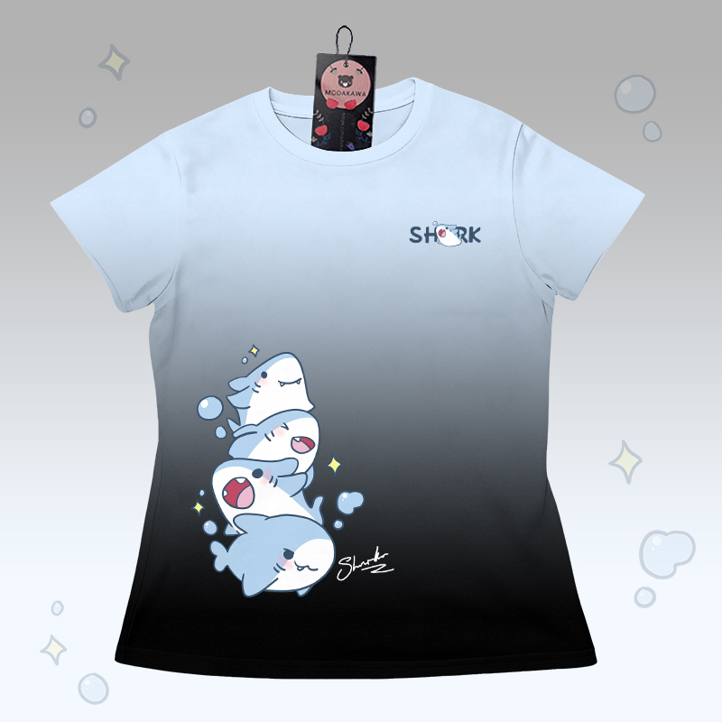 T-Shirt mit Farbverlauf und Hai-Grafik, Shorts mit Buchstabengrafik von Modakawa, passendes Outfit - Blue & Black T-shirt - 5XL - image 5