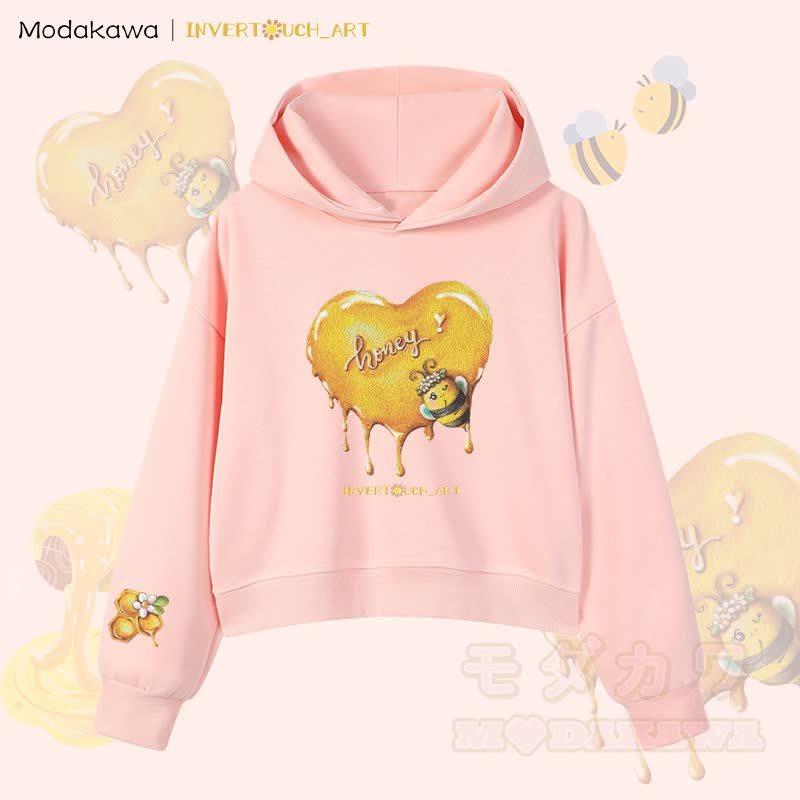 MODAKAWA X INVERTOUCH_ART Honigbienen-Grafik Modakawa Cropped Cotton Hoodie - Pink B - 3XL - image 11