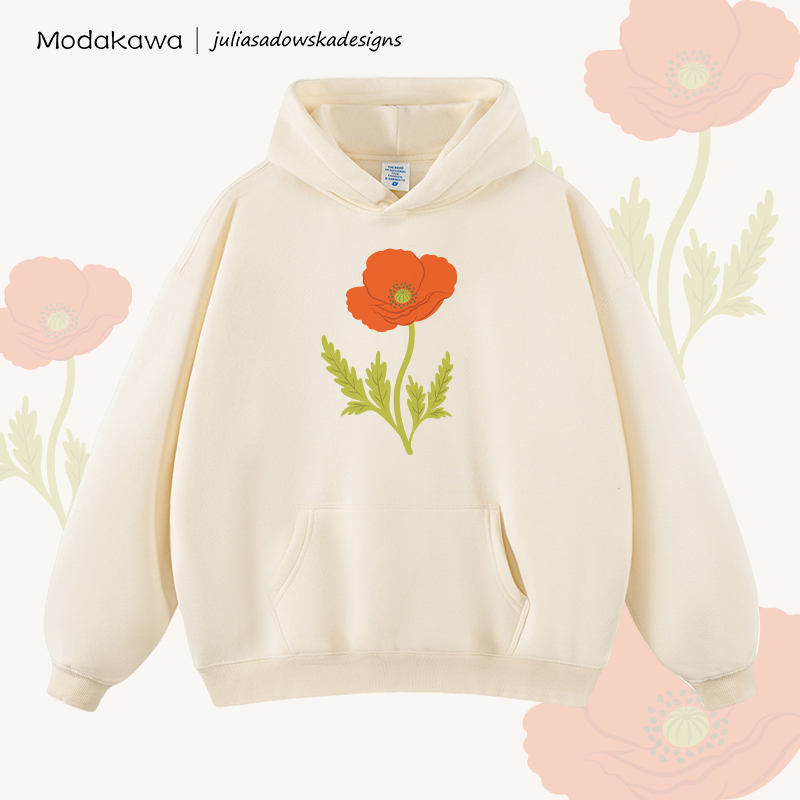MODAKAWA X juliasadowskadesigns Fleecegefütterter Hoodie mit Blumenmuster - Apricot - 2XL - image 4