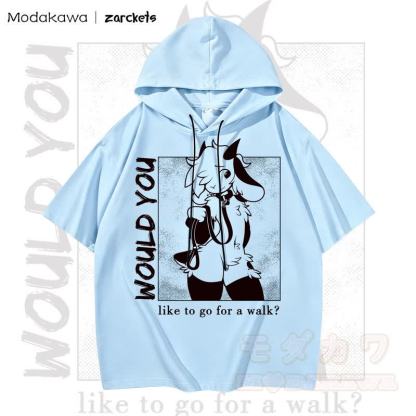 MODAKAWA X zarckets WOULD YOU Niedlicher Hoodie mit Ziegenprint T-Shirt - Himmelblau - 3XL - image 5