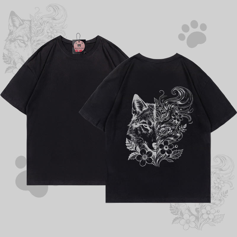 MODAKAWA Flower Wolf Grafik-T-Shirt - Black - 5XL - image 4