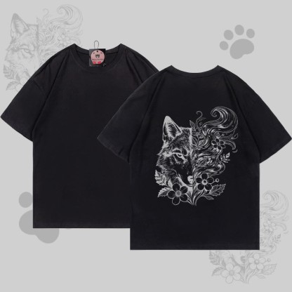 MODAKAWA Flower Wolf Grafik-T-Shirt - Black - 5XL - image 4