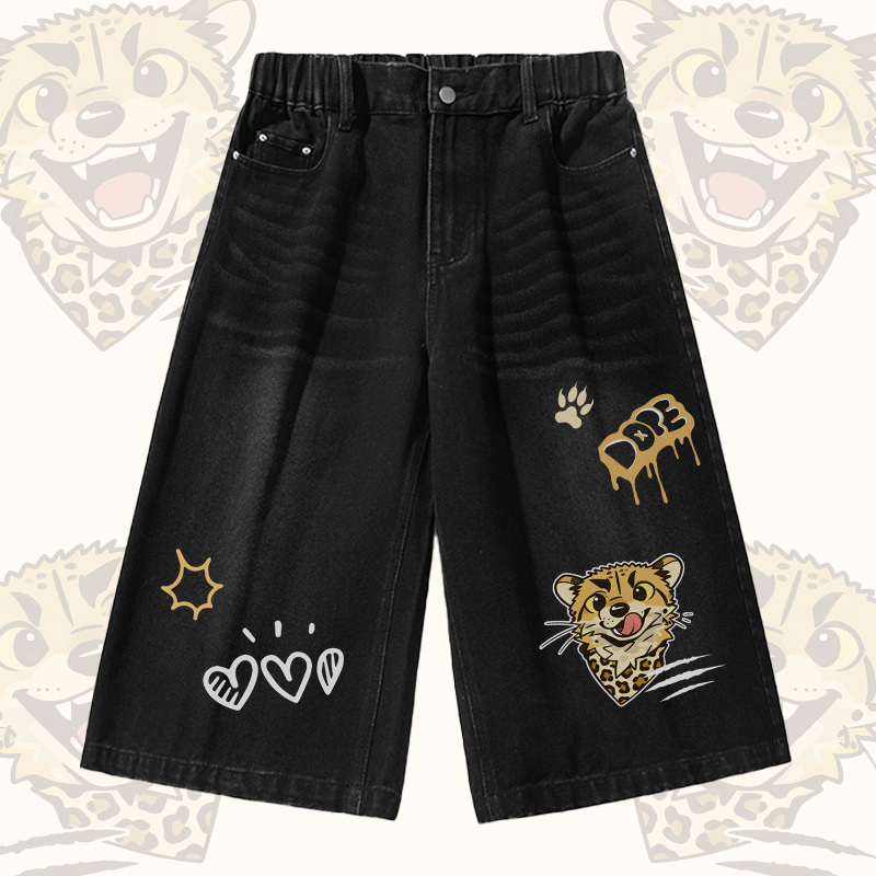 Modakawa Vintage-T-Shirt mit Leopardenmuster und passenden Jeansshorts - Black Shorts - 3XL - image 3