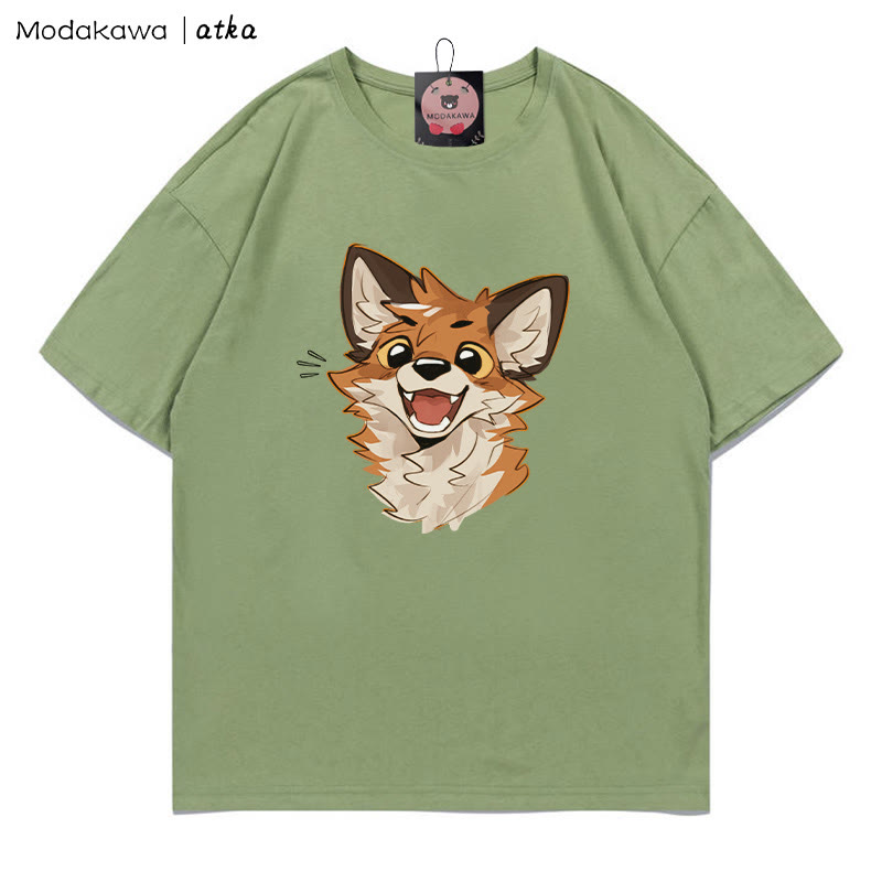 MODAKAWA X atka Cheerful Fox Grafik-T-Shirt - Green - 5XL - image 8