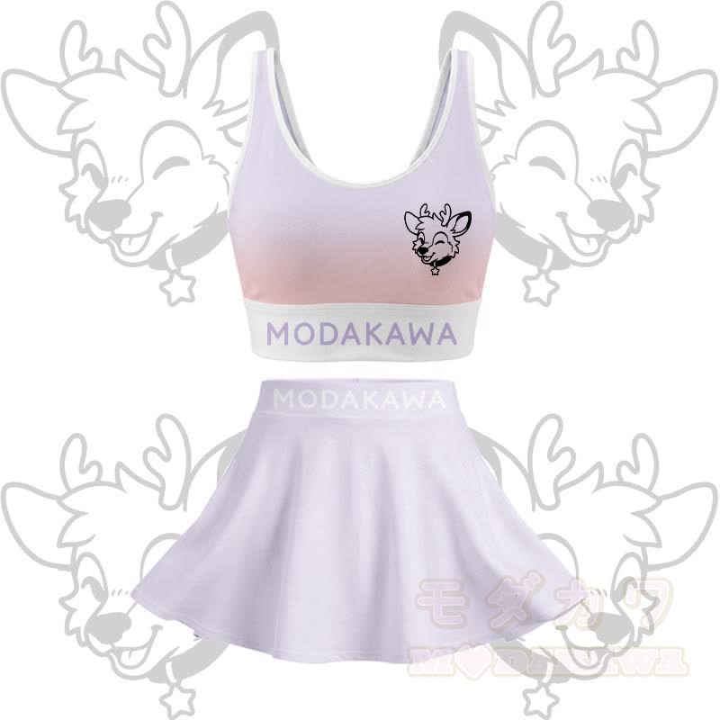 MODAKAWA X popipeko Hirsch-Grafik Crop Tanktop Sport Top Rock passendes Outfit - Lila Set - 2XL - image 12