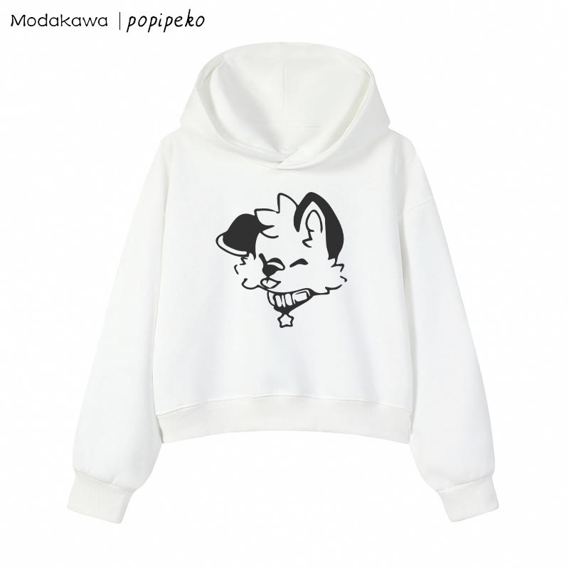 MODAKAWA X popipeko Puppy Graphic Cropped Cotton Hoodie - White - 3XL - image 8