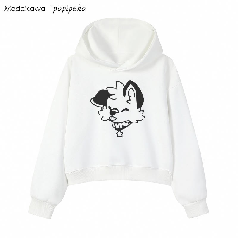 MODAKAWA X popipeko Puppy Graphic Cropped Cotton Hoodie - White - 3XL - image 8