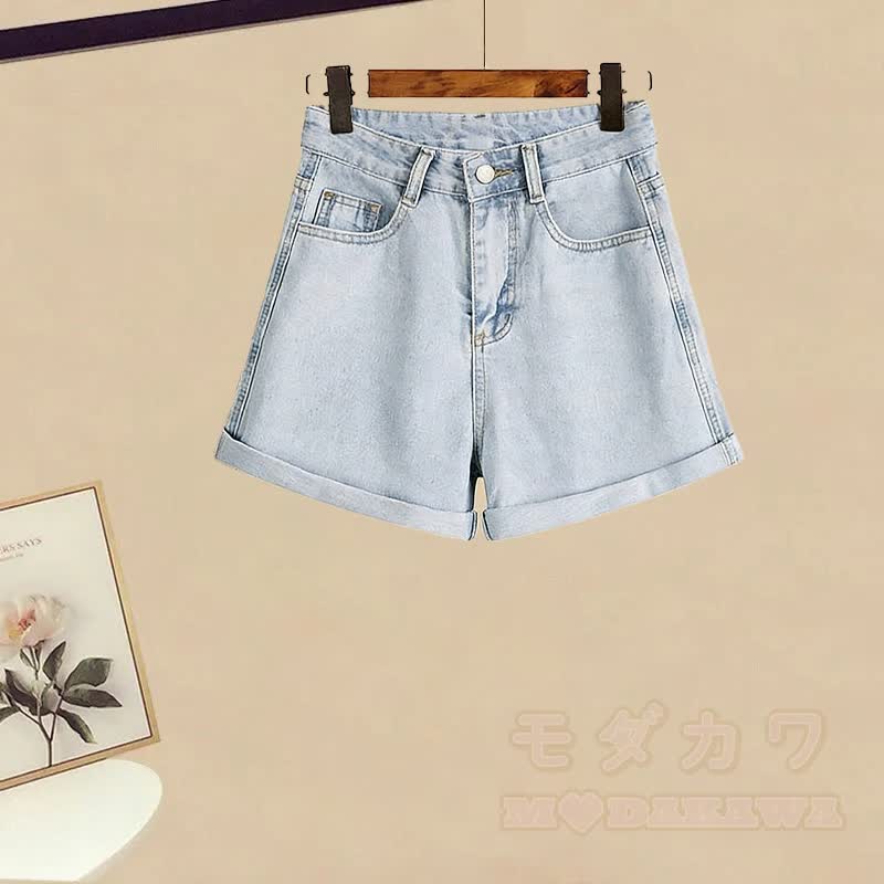 Farbverlauf-T-Shirt, Jeansshorts, passendes Outfit - Blaue Shorts (Einzeln) - 3XL - image 5