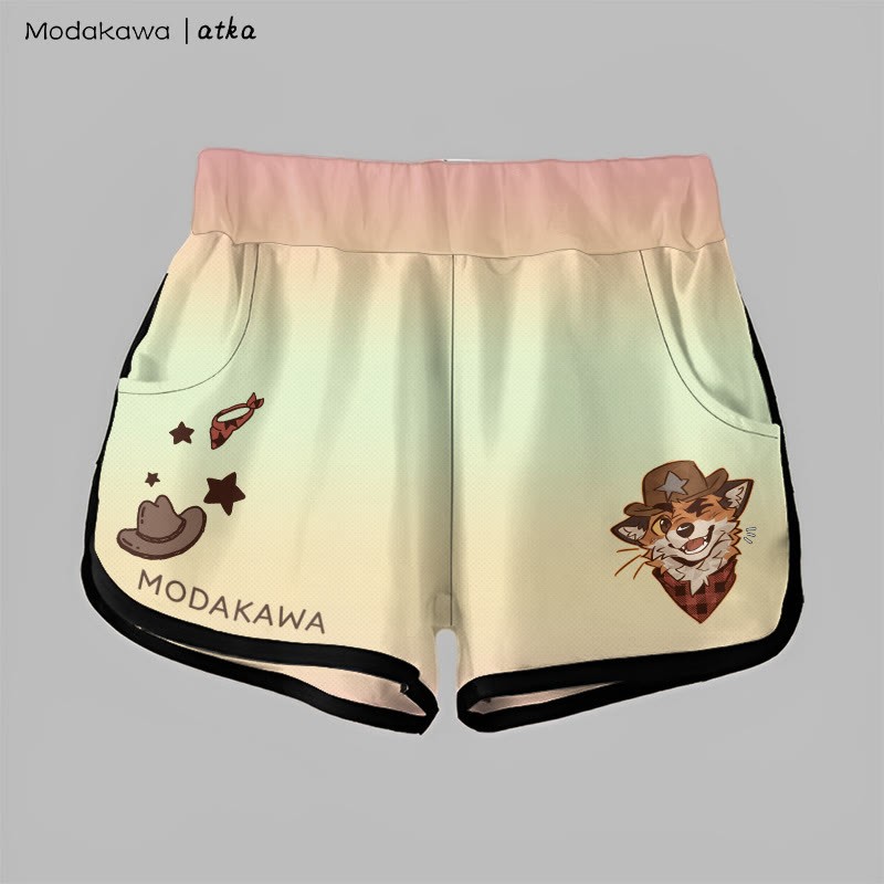 MODAKAWA X atka Gradient Cowboy Fox Winking Graphic Shorts - Pink - 5XL - image 6