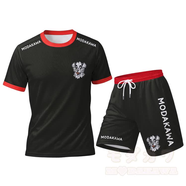 MODAKAWA X atka Tiger Graphic Herren-Sport-T-Shirt mit Kordelzug und passender Shorts - Rotes Set - 5XL - image 12