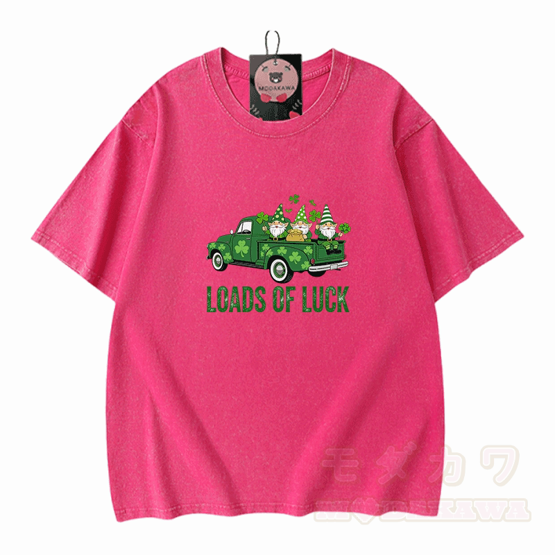 VIEL GLÜCK St. Pakrit's Day Glücksgrafik Modakawa Vintage gewaschenes T-Shirt aus 100% Baumwolle - Rosenrot - 5XL - image 5