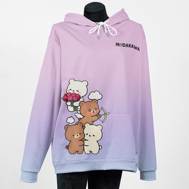 MODAKAWA Farbverlauf-Pullover-Hoodie mit Bärenmotiv - Purple - 5XL - image 1