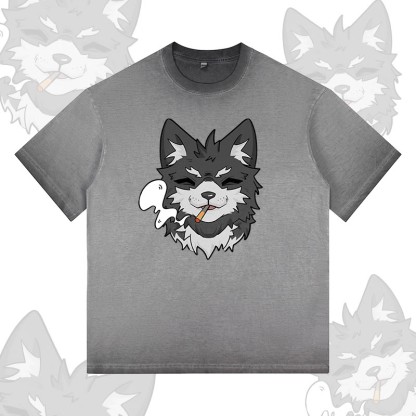 Modakawa T-Shirt mit Rauchwolf-Motiv, 100 % Baumwolle, Farbverlauf, gewaschen - Grey - 5XL - image 3