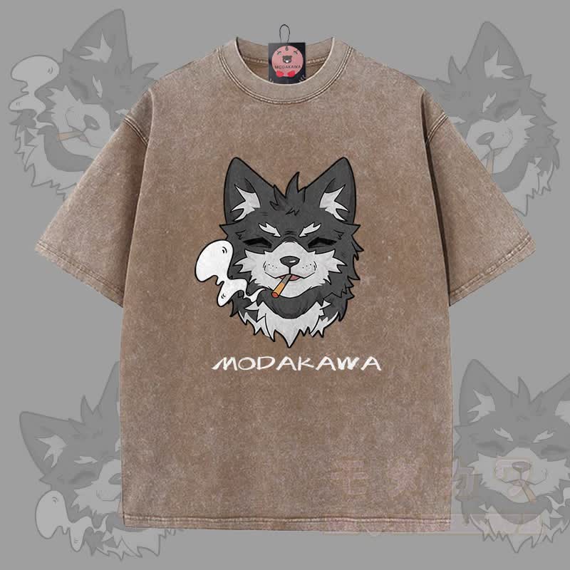 MODAKAWA Koda Smoking Graphic Unisex Vintage Washed T-Shirt - Braun - 5XL - image 6