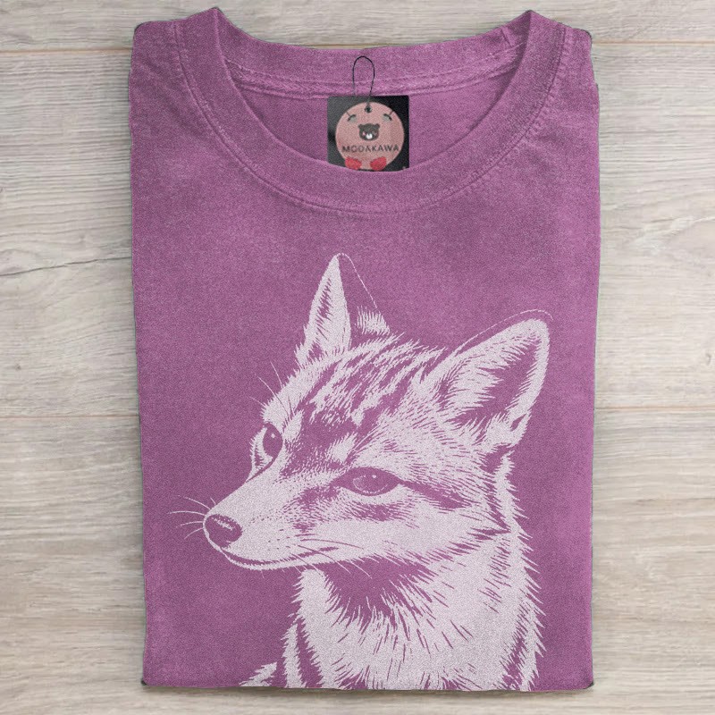 MODAKAWA Fuchs-Grafik Unisex Vintage Washed T-Shirt - Purple - 5XL - image 3