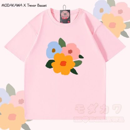 MODAKAWA X Trevor Basset Drei-Blumen-Grafik T-Shirt aus 100 % Baumwolle - Rosa - 5XL - image 4